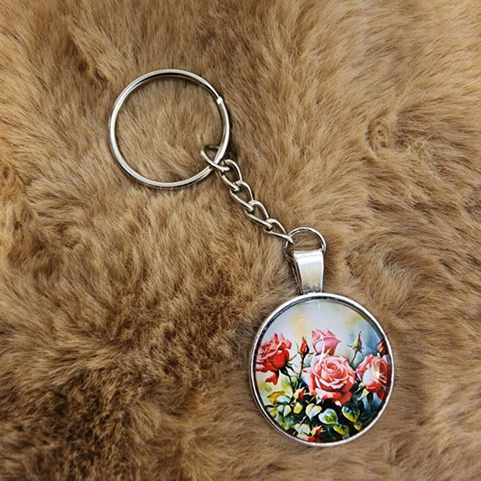 Glass Antique Flower Keychain
