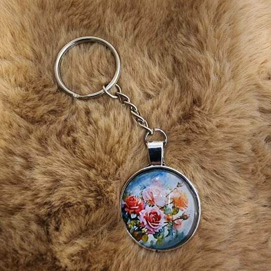 Glass Antique Flower Keychain