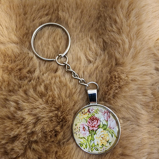 Glass Antique Flower Keychain