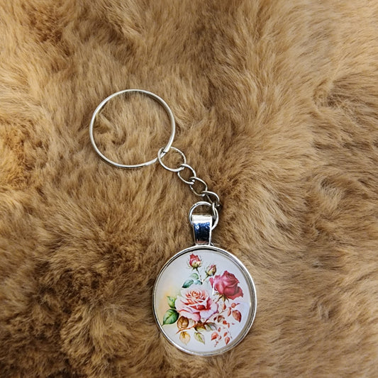 Glass Antique Flower Keychain