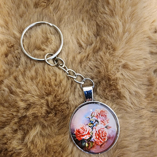 Glass Antique Flower Keychain