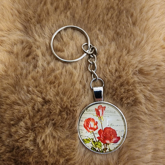 Glass Antique Flower Keychain