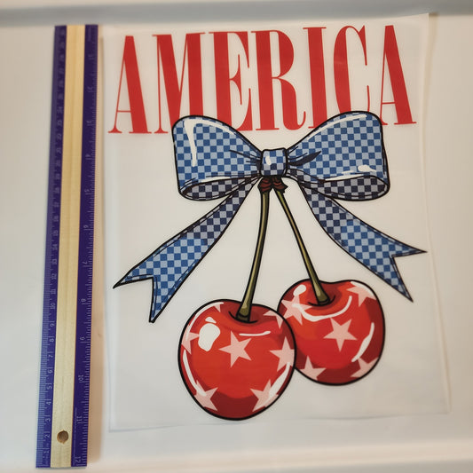 America Cherries with Bow Patriotic DTF