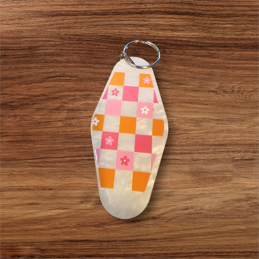 Checker Print Hotel Keychain