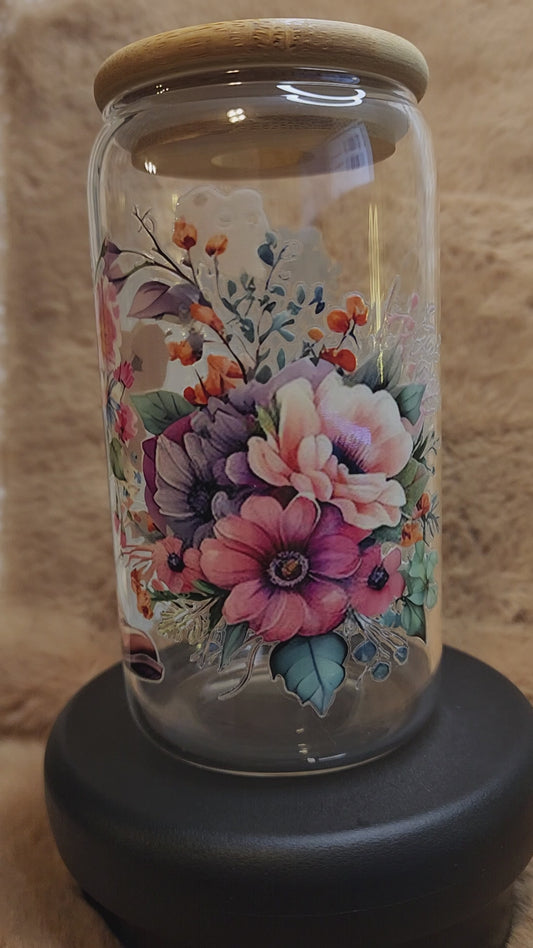 Western Theme Boots and Flowers 16 oz. Glass Tumbler