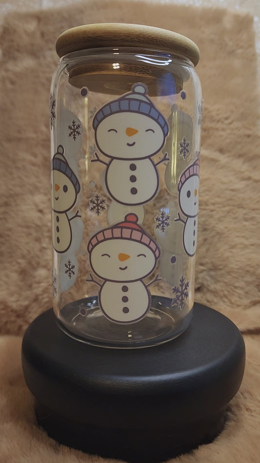 Snowman 16 oz. Glass Tumbler