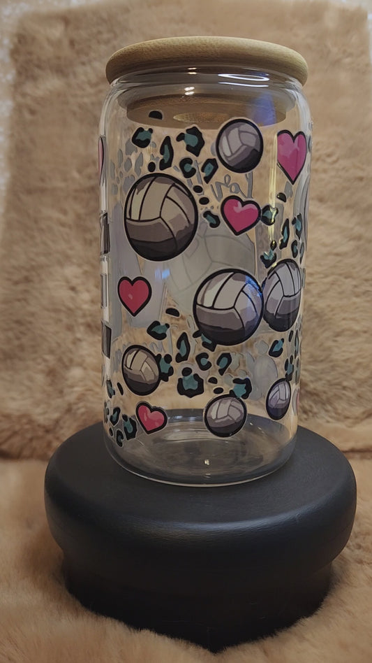 Volleyball Theme 16 oz. Glass Tumbler