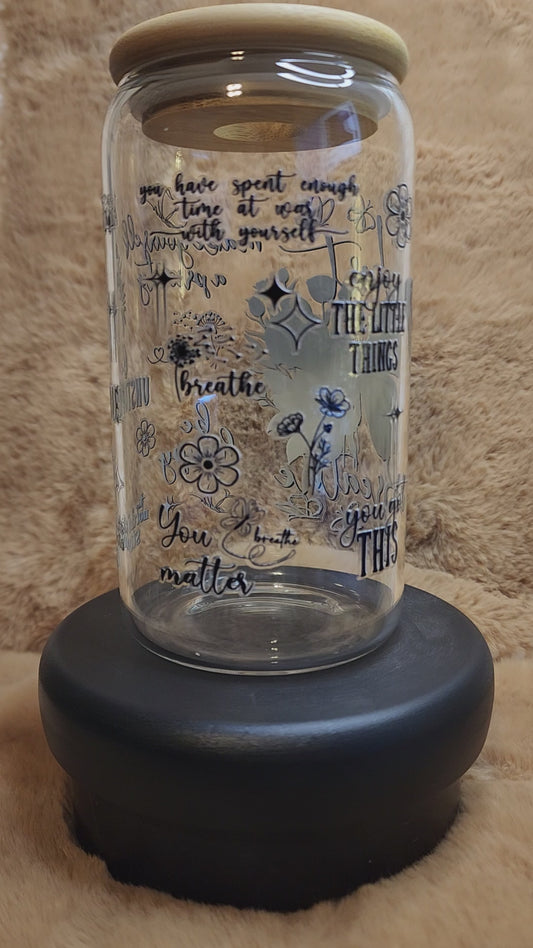 Just Breathe 16 oz. Glass Tumbler