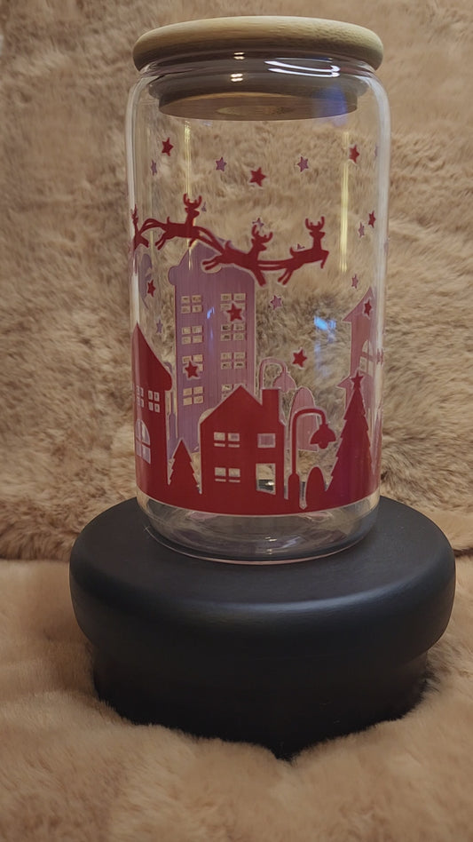Red Christmas City Scene 16 oz tumbler