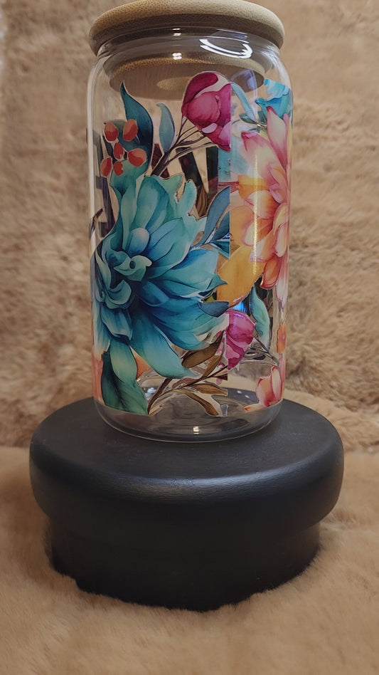 Floral 16 oz. Glass Tumbler