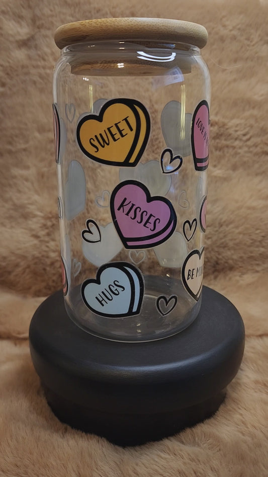 Conversation Hearts 16 oz Glass Tumbler