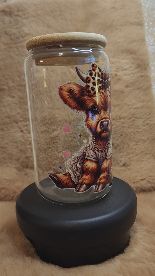 Highland Cow 16 oz. Glass Tumbler