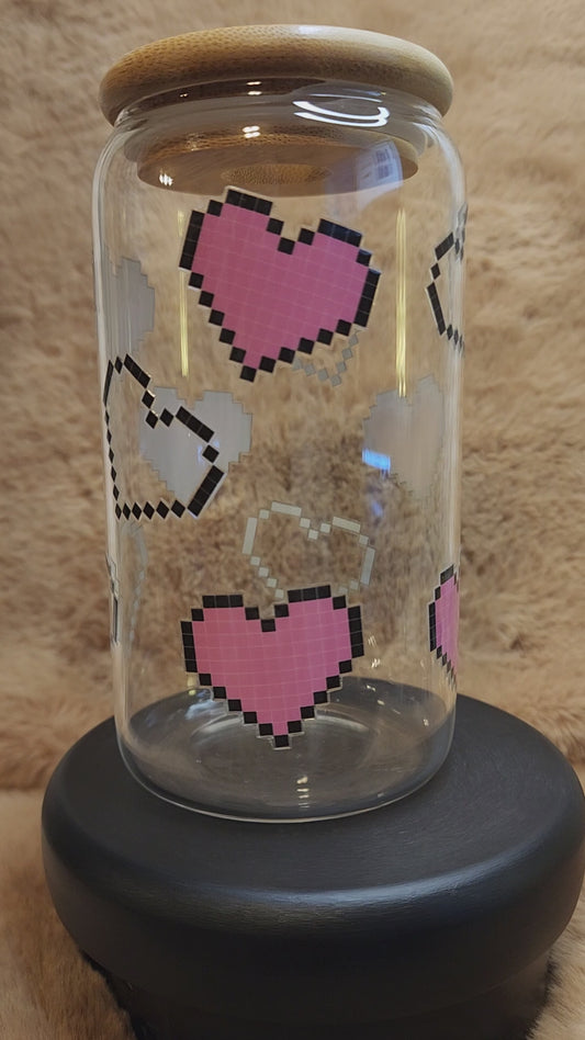 Pixel Hearts 16 oz. Glass Tumbler