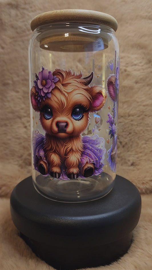 Highland Cow 16 oz. Glass Tumbler