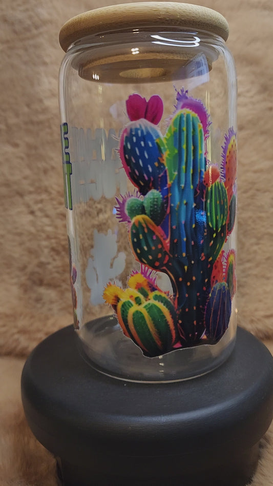 Funny Cactus Print 16 oz. Glass Tumbler