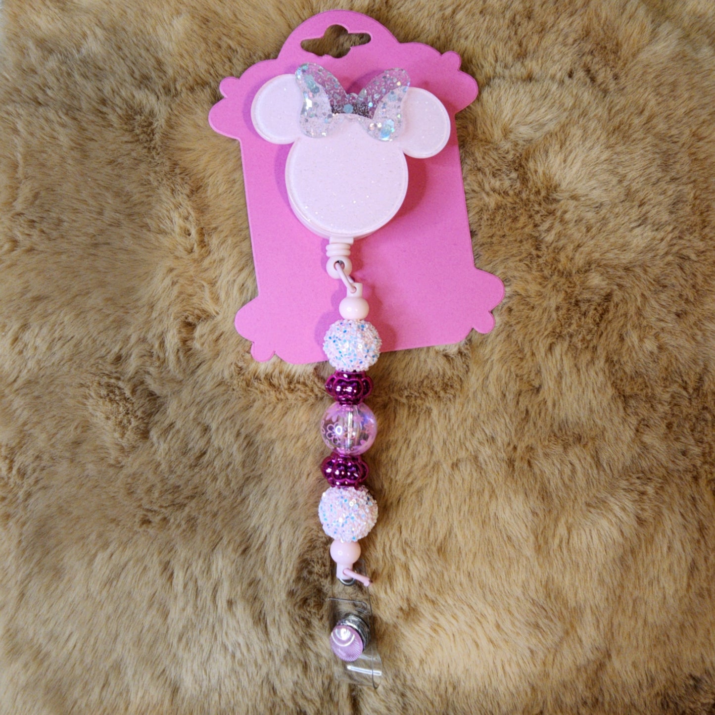 Light Pink Glitter Beaded Badge Reel