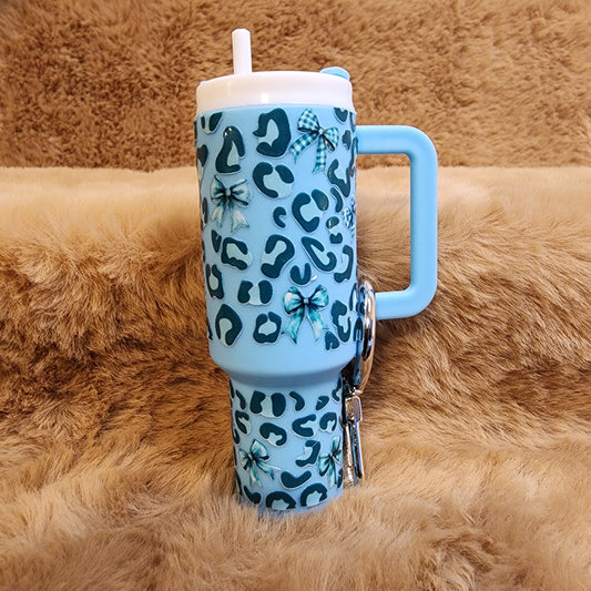 Bow & Leopard Print Mini Tumbler Keychain