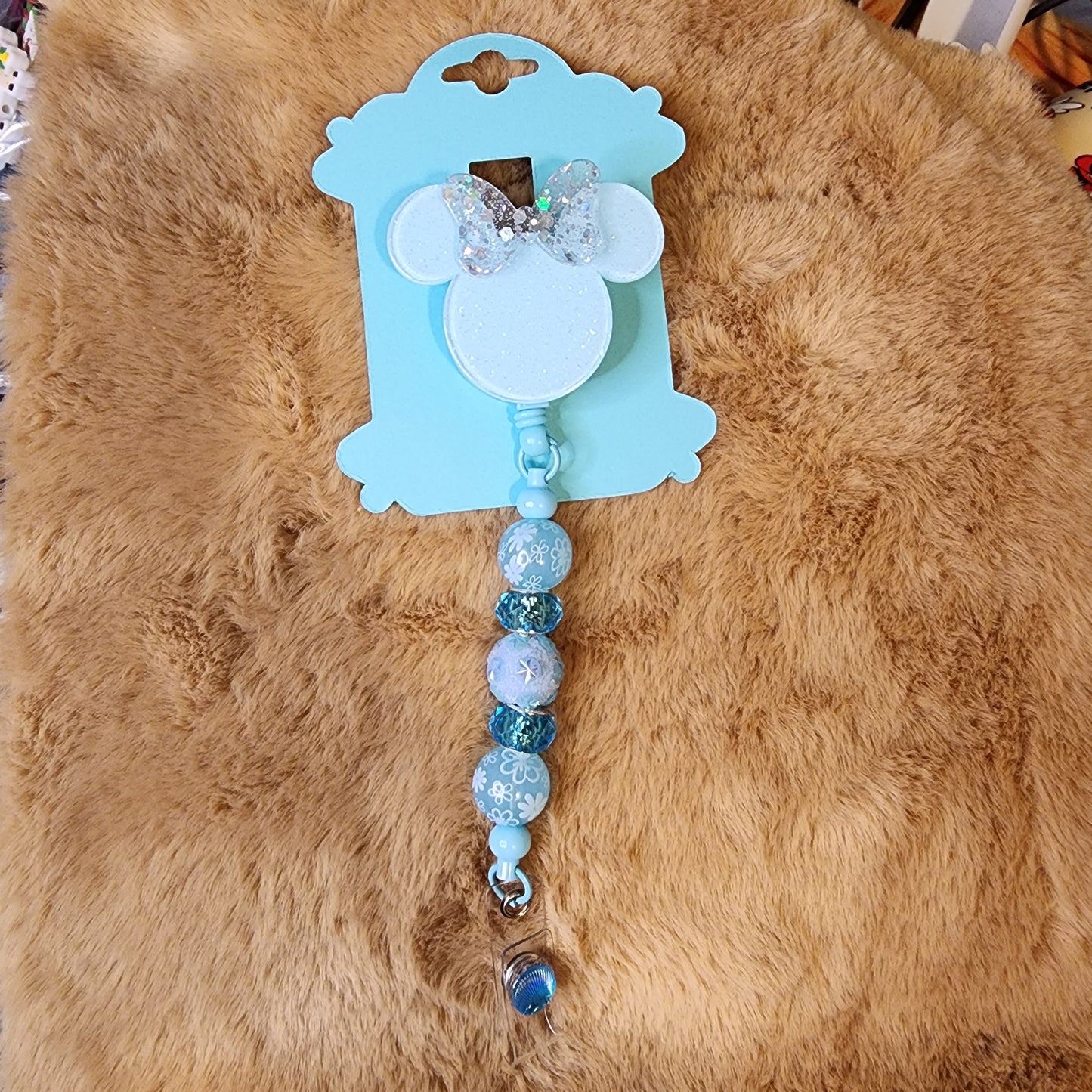Light Blue Glitter Beaded Badge Reel