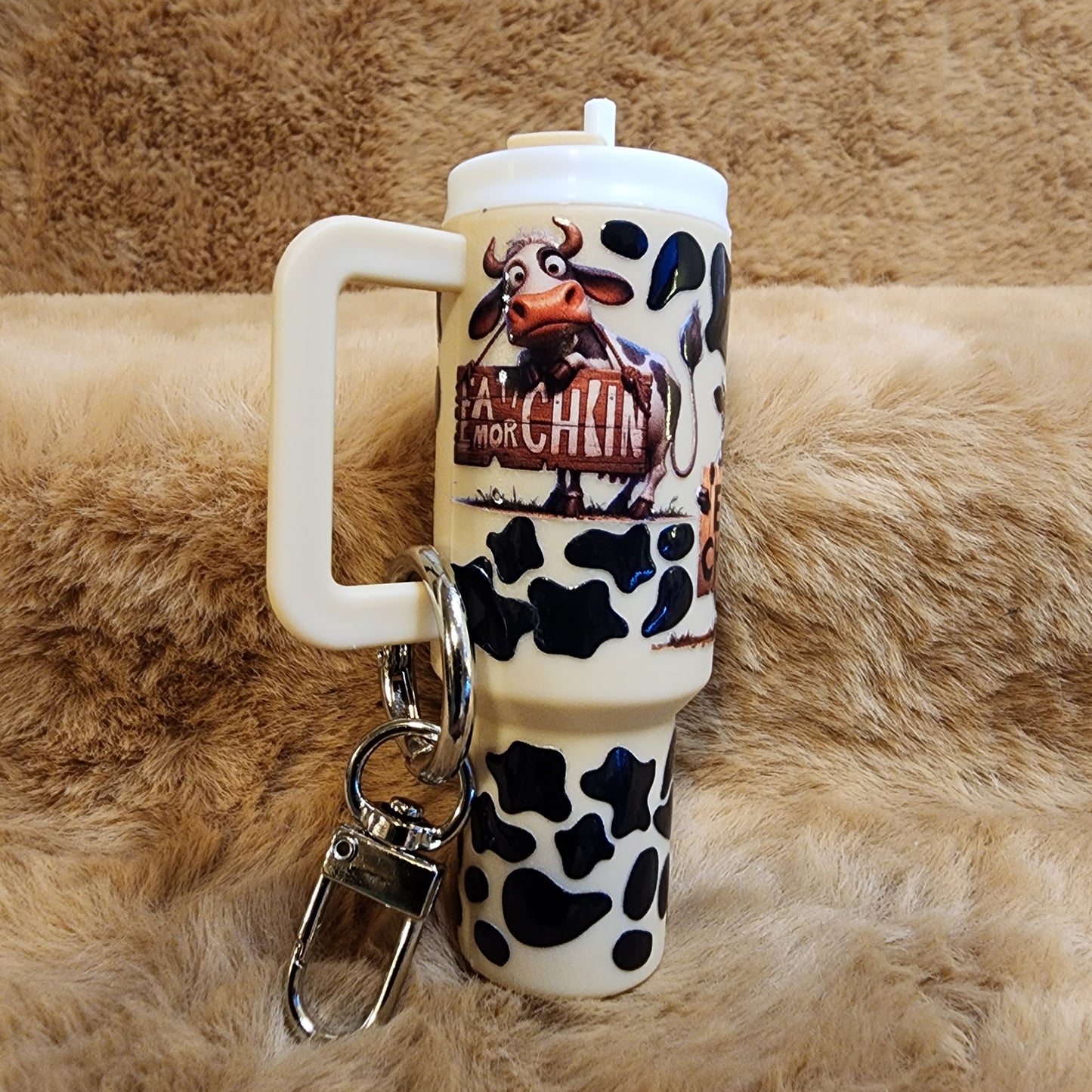 Cow CFA Print Mini Tumbler Keychain