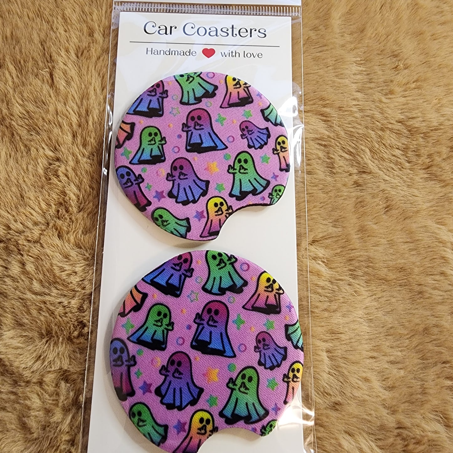 Funny Ghost 2 pc Neoprene Car Coaster Set