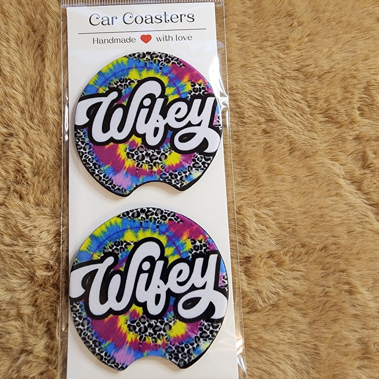 Wifey 2 pc Neoprene Car Coaster Set