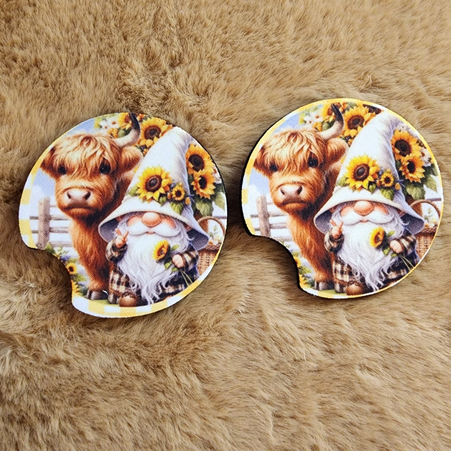 Cow & Gnome 2 pc car coaster set
