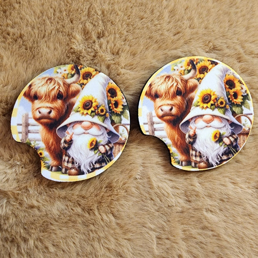 Cow & Gnome 2 pc car coaster set
