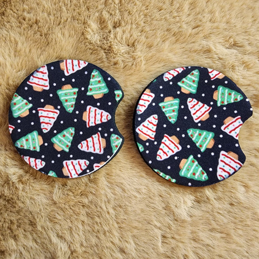 Christmas Tree Cake 2 pc car coaster set