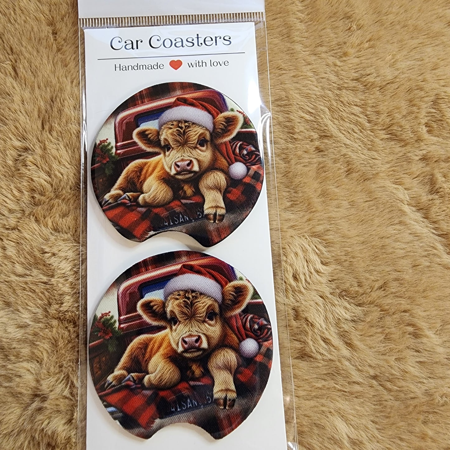 Christmas Cow 2 pc Neoprene Car Coaster Set