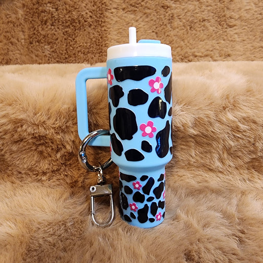 Cow and Flower Print Mini Tumbler Keychain