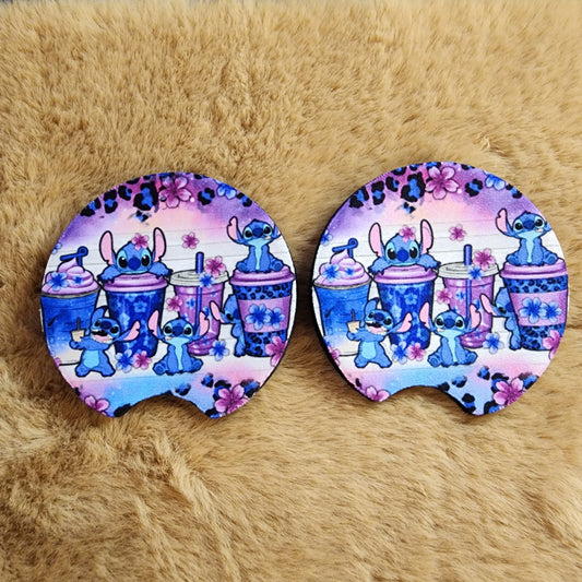 Blue Alien Cup 2 pc car coaster set