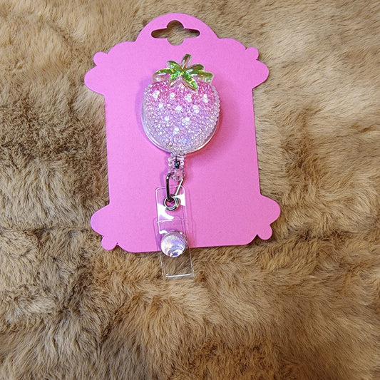 Sparkle Pink Strawberry Badge Reel