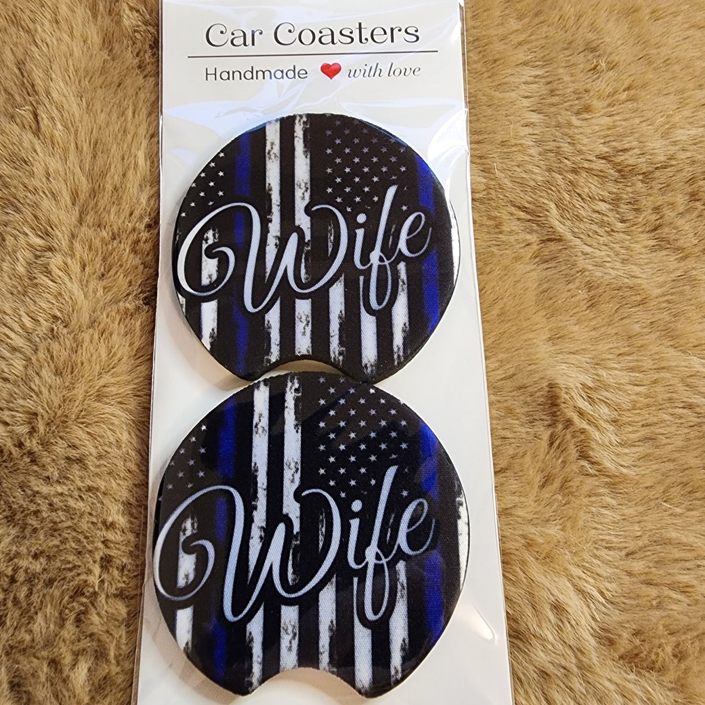 Thin Blue Line Wife 2 pc Neoprene Car Coaster Set