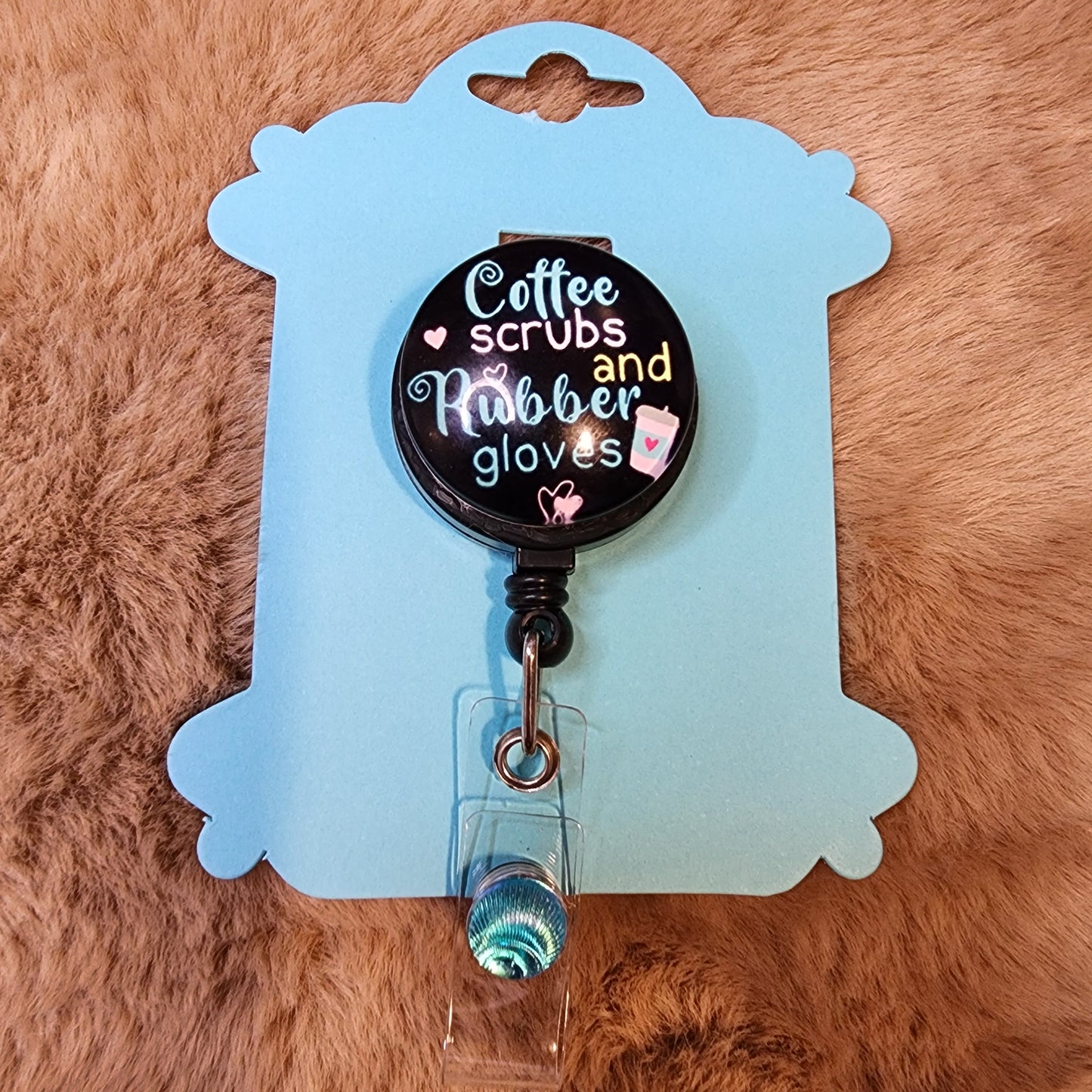 Coffee, Scrubs and Rubber Gloves Glass Badge Reel