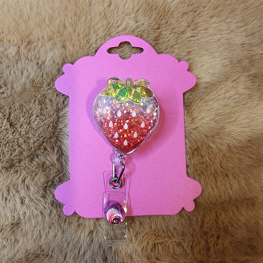 Sparkle Red Strawberry Glass Badge Reel