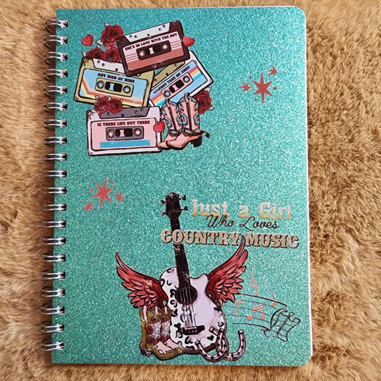 Country Music Teal Glitter Small Notebook