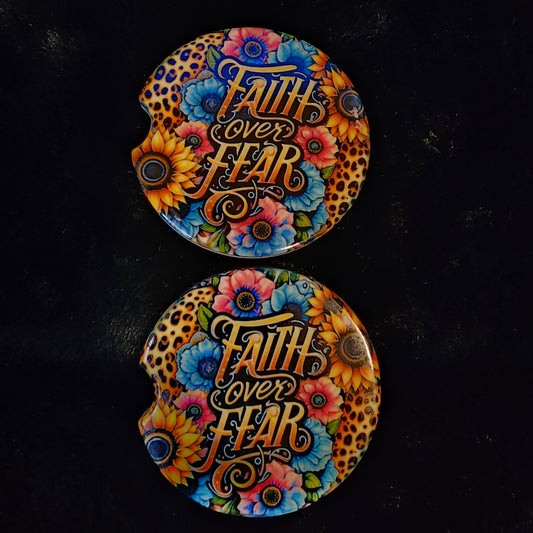 Faith Over Fear 2 pc ceramic car coaster set