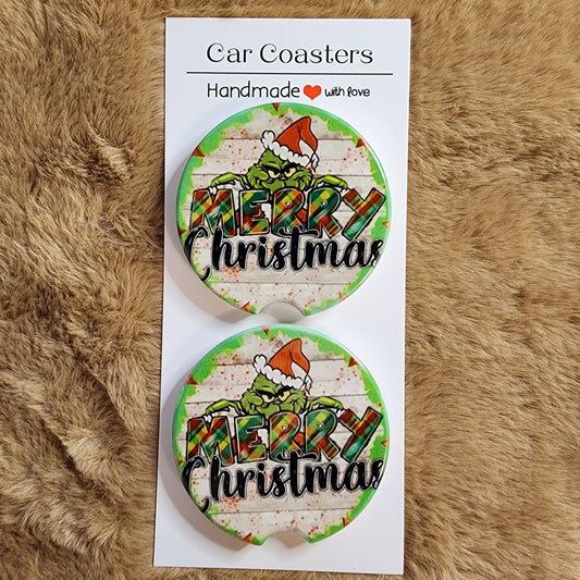 Green Guy Merry Christmas 2 pc Ceramic Coaster Set