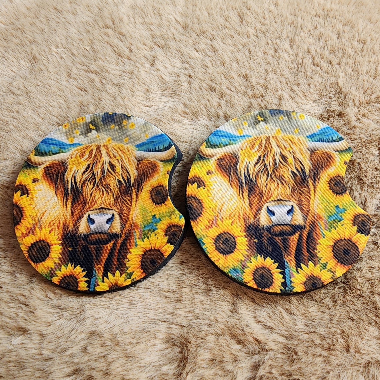 Highland Cow 2 pc car coaster set