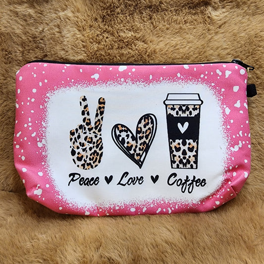 Peace Love Coffee Nylon Makeup Bag