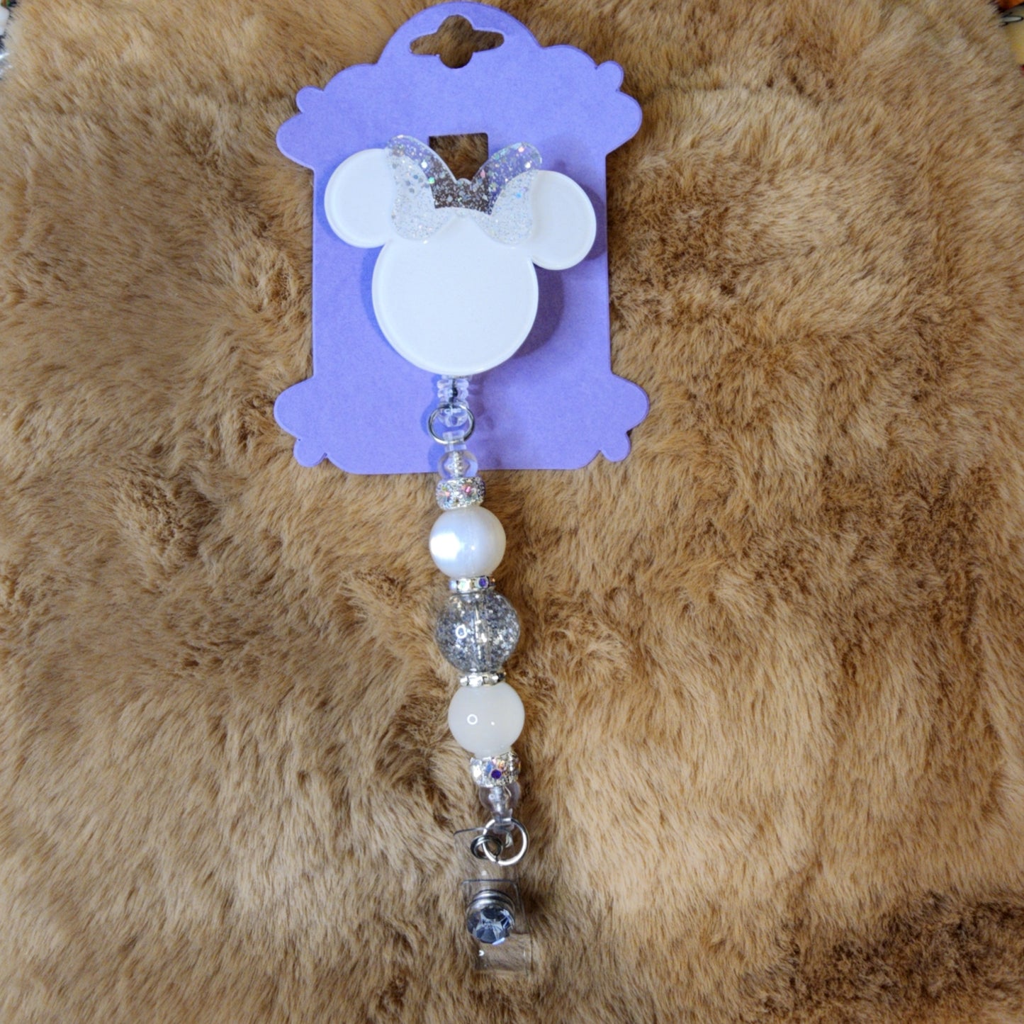 White Beaded Badge Reel