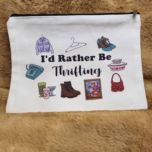 I'd Rather Be Thrifting Canvas Makeup Bag