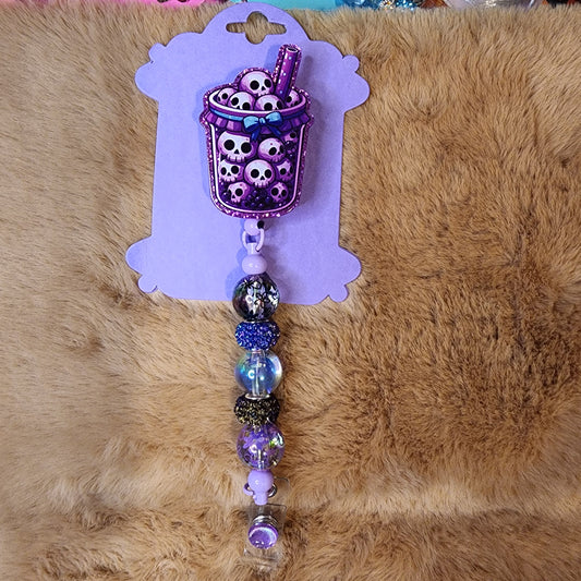 Skull Drink Beaded Badge Reel