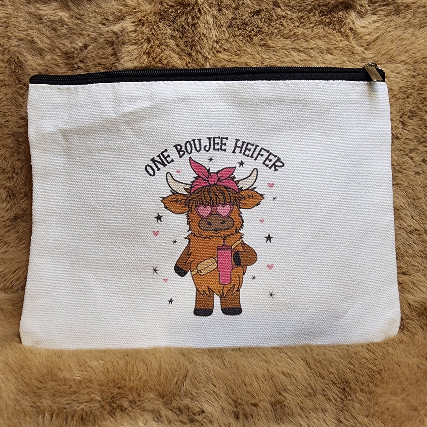 One Boujee Heifer Canvas Makeup Bag