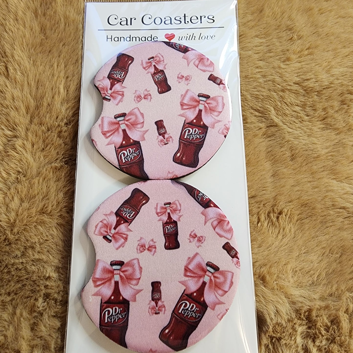 DP Bottle with Bow 2 pc Neoprene Car Coaster Set
