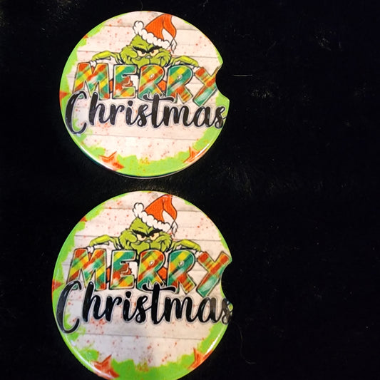 Merry Christmas 2 pc ceramic car coaster set