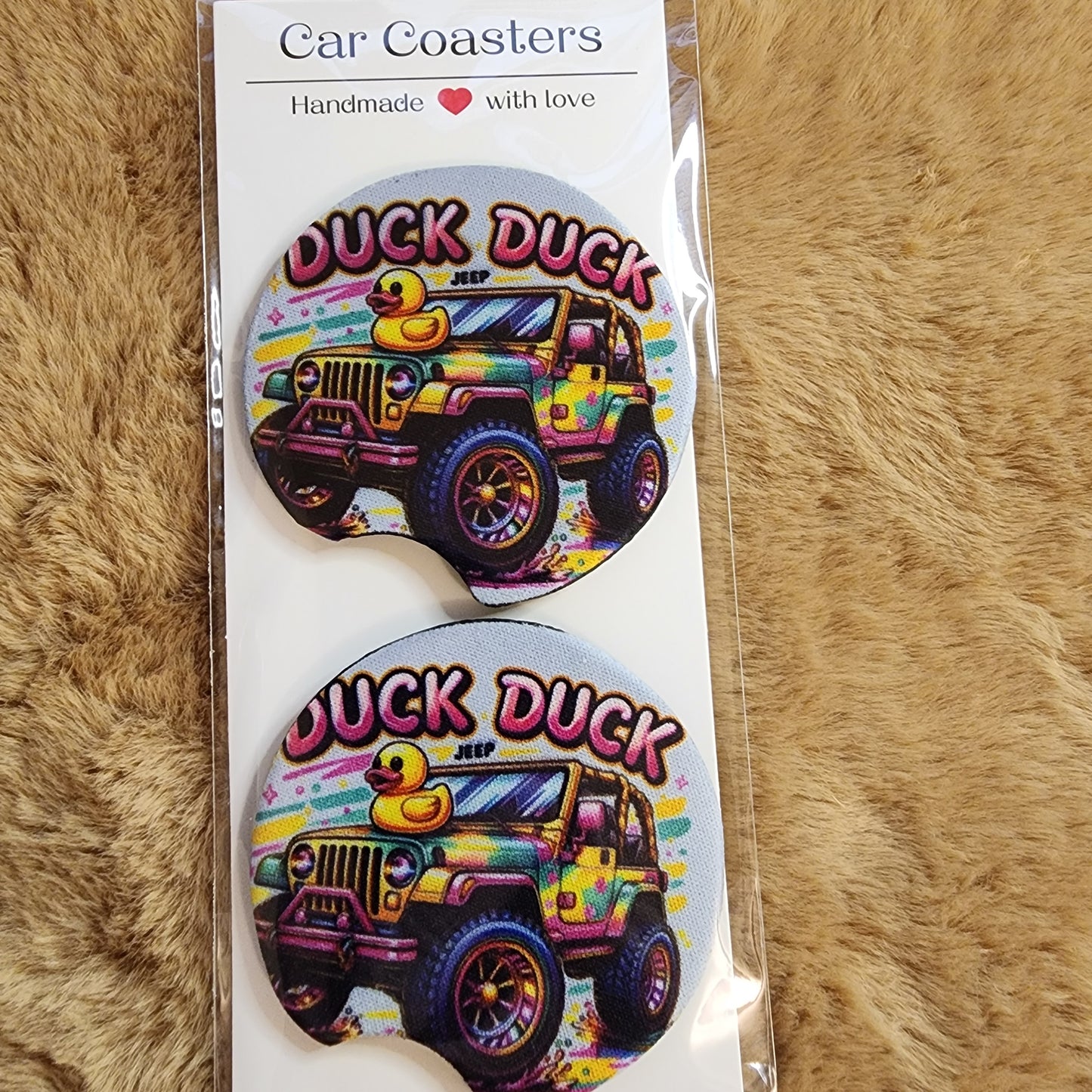 Duck Duck 2 pc Neoprene Car Coaster Set