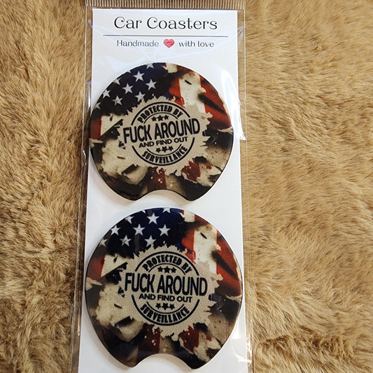F*#k Around 2 pc Neoprene Car Coaster Set