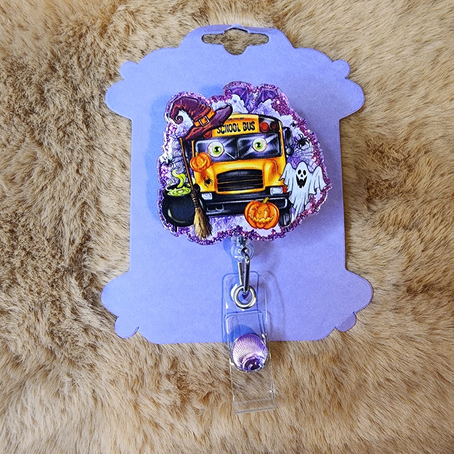 Halloween School Bus Driver Badge Reel