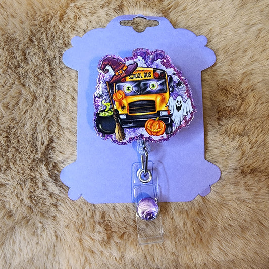 Halloween School Bus Driver Badge Reel